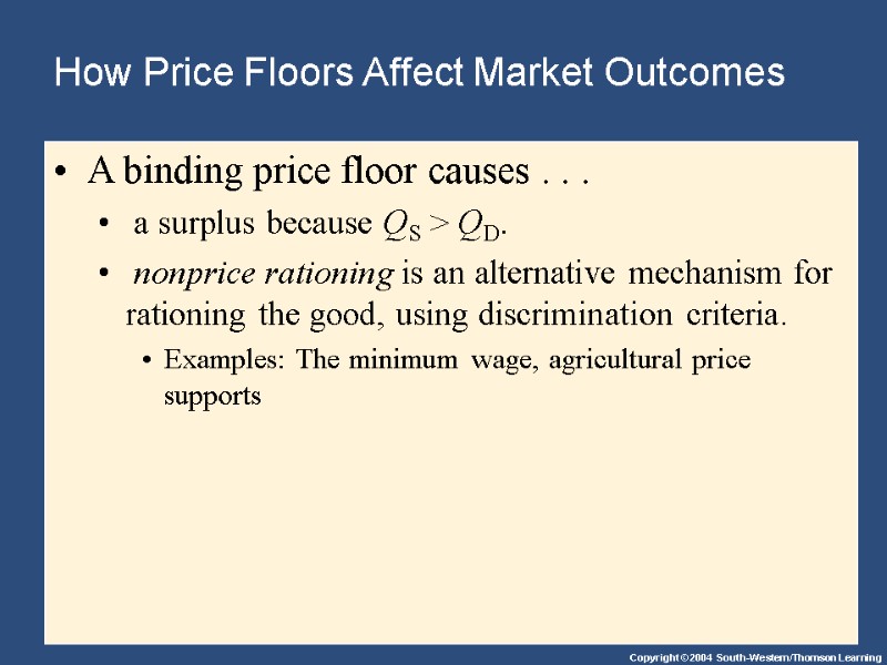 How Price Floors Affect Market Outcomes A binding price floor causes . . .
